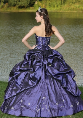 Custom Size Strapless Purple Quinceaneras Dress with Beading and Embroidery