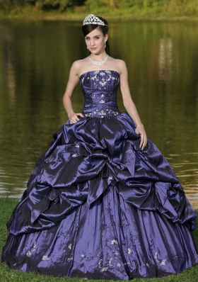 Custom Size Strapless Purple Quinceaneras Dress with Beading and Embroidery