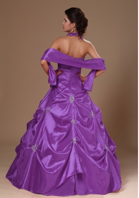 Pick-ups Halter Princess Taffeta Purple Sweet 16 Dresses For Custom Made