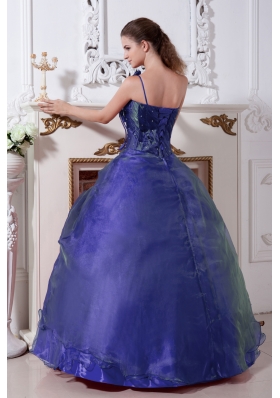 Purple A-line Beading One Shoulder Hand Made Flowers Quinceanera Dresses