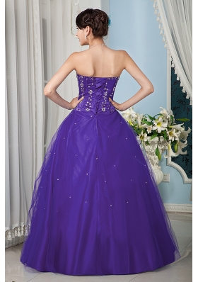 Purple A-line Strapsless Dresses Of 15 with Beading for Girl