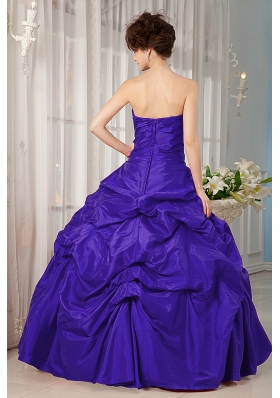 Purple Ball Gown Strapless Appliques Dresses For a Quince with Pick-ups