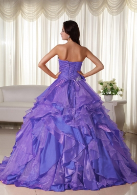 Purple Ball Gown Sweetheart Appliques and Ruffles Quinceanera Dress