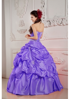 Purple Strapless Beading Quinceanera Dress with Pick-ups and Appliques