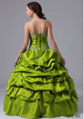 2014 Olive Green Quinceanera Dresses with Beading and Pick-ups