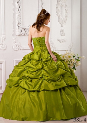 Discount Olive Green Ball Gown Sweetheart Appliques Quinceanera Dress