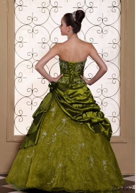 Modest Strapless Embroidery Decorate Olive Green Quinceanera Dress