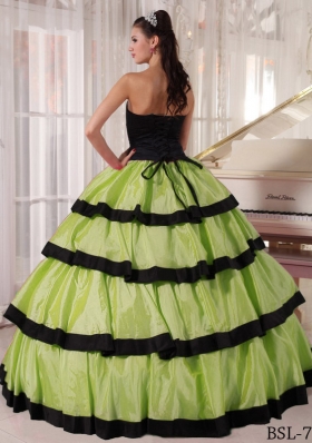 Olive Green and Black Strapless Quinceanera Dress with Layers