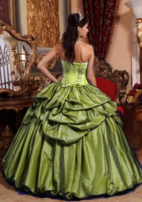 Olive Green Ball Gown Strapless Hand Made Flower Sweet 16 Dresses with Pick-ups