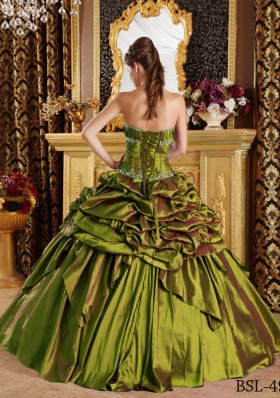 Olive Green Strapless Pick-ups and Appliques Sweet Sixteen Dresses