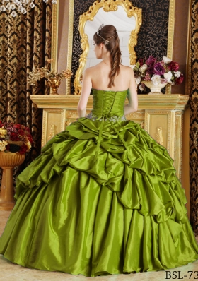 Olive Green Strapless Sweet Sixteen Dresses with Appliques and Beading