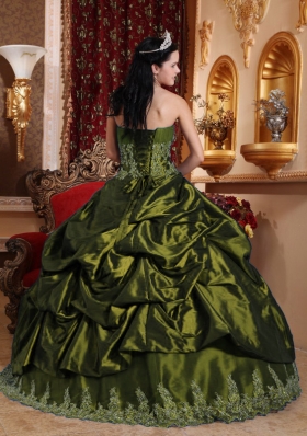 Olive Green Sweet 15 Dresses with Appliques and Pick-ups Sweetheart