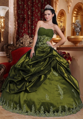 Olive Green Sweet 15 Dresses with Appliques and Pick-ups Sweetheart