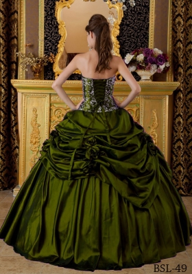 Olive Green Sweetheart  Sweet 16 Dresses with Pick-ups and Embroidery