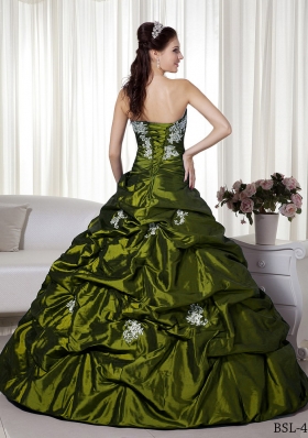 Princess Strapless Quinceanera Gown Dresses with Appliques and Pick-ups