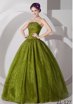 Sweetheart Princess Tulle Beading Quinces Dresses in Olive Green