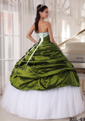 Beautiful Puffy Strapless Embroidery Sweet 16 Dresses with Pick-ups