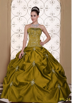 Embroidery Strapless Modest Quinceanera Dresses Gowns with Pick-ups