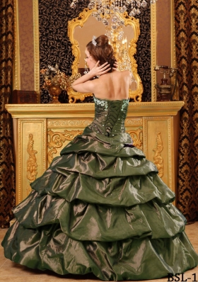 Fashionable Sweetheart Olive Green Sweet 16 Dresses with Appliques and Pick-ups