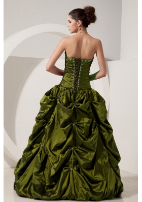 Olive Green Princess Sweetheart Sweet Sixteen Dresses with Pick-ups and Beading