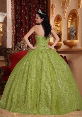 Olive Green Puffy Sweetheart Sweet 15 Dresses with Sequins