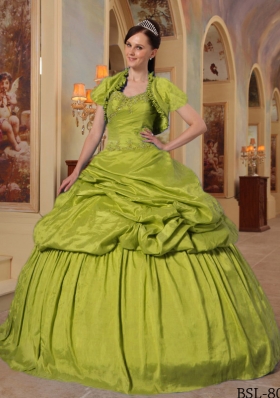 Olive Green Sweetheart Taffeta Quinceanera Dress with Beading