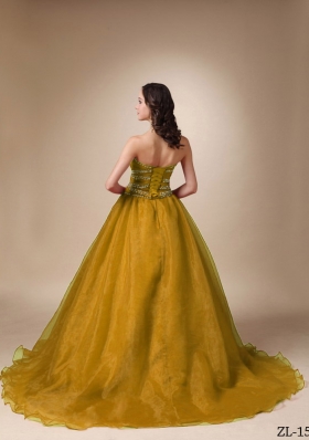 Princess Sweetheart Sweep Train Organza Beading Dress For Quinceaneras