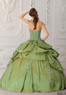 Strapless Taffeta Embroidery and Beading for Olive Green Quinceanera Gowns