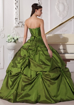 Sweetheart Olive Green Quinceanera Dress with Appilques and Pick-ups