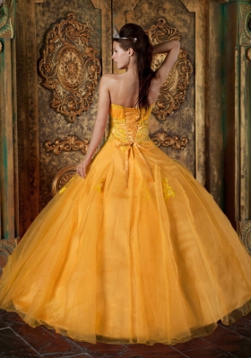 2014 Orange Quinceanera Dress with Appliques Puffy Sweetheart