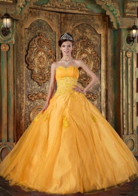 2014 Orange Quinceanera Dress with Appliques Puffy Sweetheart