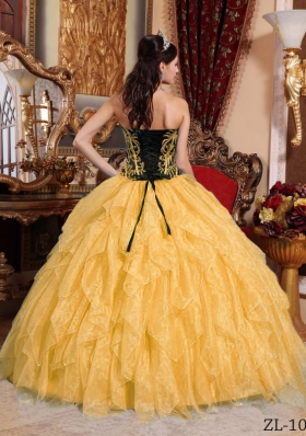 Elegant Gold Puffy Sweetheart Embroidery 2014 Quinceanera Dress with Beading