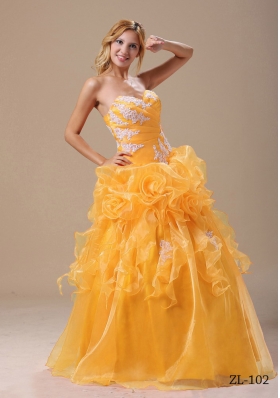 Gold Affordable Princess Appliques For 2014 Quinceanera Dresses