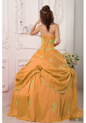 Sweet Orange Princess Strapless Beading and Appliques Quinceanera Dress for 2014