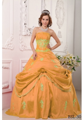 Sweet Orange Princess Strapless Beading and Appliques Quinceanera Dress for 2014