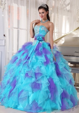 2014 Colourful Appliques Quinceanera Dresses with Hand Made Flower