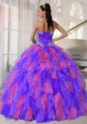 2014 Multi-color Sweetheart Organza Appliques Quinceanera Dresses