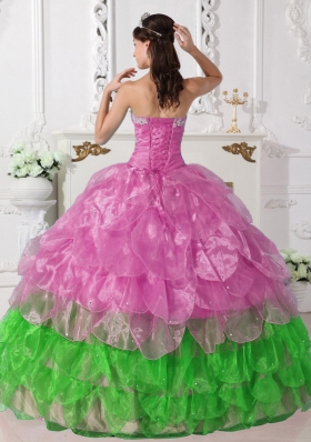 Colorful Puffy Strapless 2014 Appliques Quinceanera Gowns with Beading