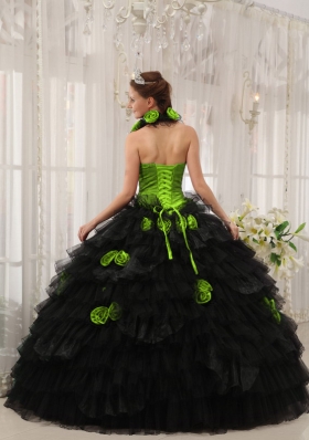 Multi-color Puffy Halter Hand Made Flowers 2014 Quinceanera Dresses