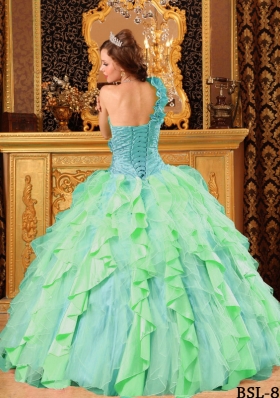 Pretty Multi-Color Puffy One Shoulder Beading And Ruffles Quinceanera Dresses