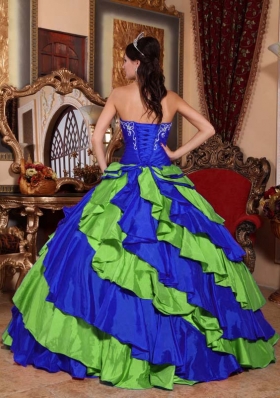 Puffy Multi-color Strapless 2014 Embroidery Quinceanera Dresses