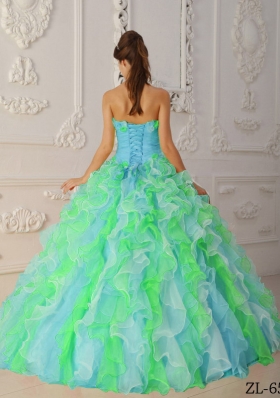 2014 Classical Puffy Strapless Ruffles Quinceanera Dress in Multi-Color