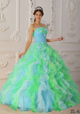 2014 Classical Puffy Strapless Ruffles Quinceanera Dress in Multi-Color