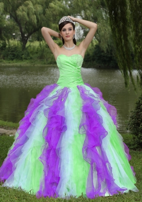 2014 Colorful Sweetheart Beaded Quincenaera Dresses With Ruffle Layers
