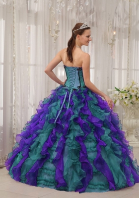 2014 Cute Appliques Quinceanera Dresses in Multi-colored Puffy Sweetheart