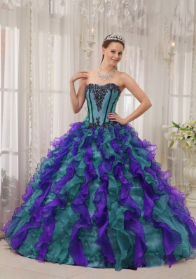 2014 Cute Appliques Quinceanera Dresses in Multi-colored Puffy Sweetheart