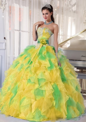2014 Lovely Puffy Appliques and Ruffles Long Quinceanera Dresses