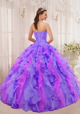 2014 Multi-colored Puffy Sweetheart Ruffles and Appliques Quinceanera Dresses