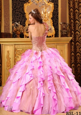 2014 Perfect Puffy One Shoulder Beading and Ruffles Quinceanera Dresses