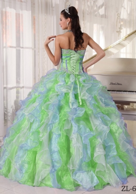 2014 Spring Multi-color Puffy Sweetheart Appliques Quinceanera Dresses